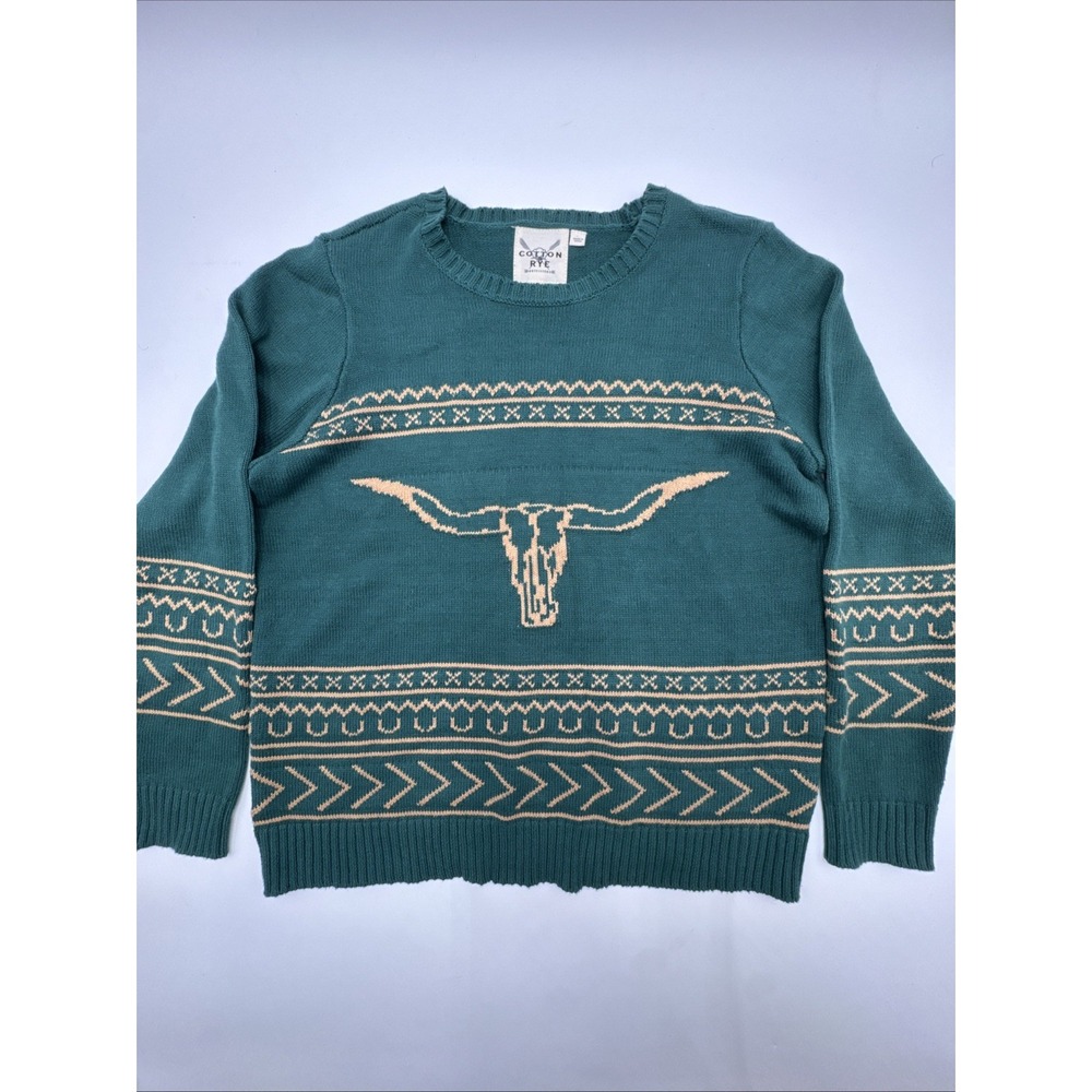 Cotton & Rye Womens Western Skull Knit Pullover Sweater Size Large Cowgirl Rodeo